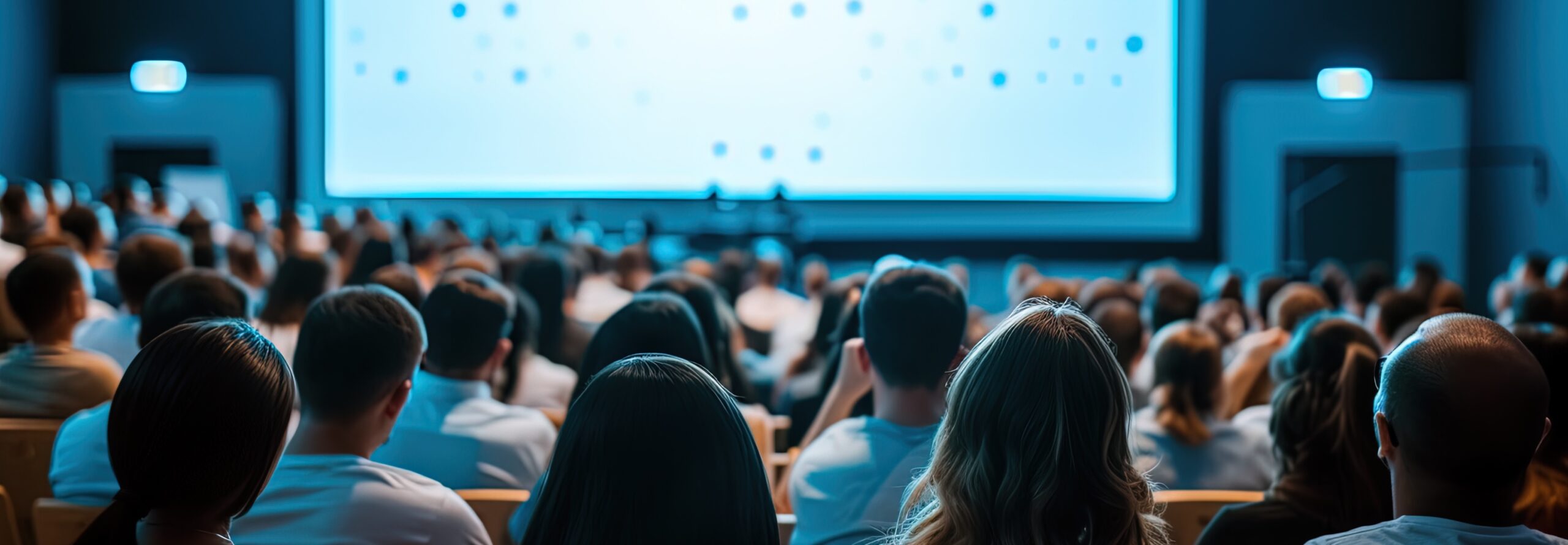 crowded auditorium with audience watching presentation